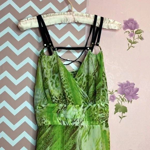 🌷 Vipart & Lolavien 🌷 Gorgeous Soft Like Silk Green Leopard Print Maxi Dress - Picture 5 of 8